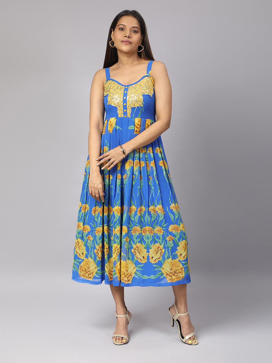 Vibrant Blue Sleeveless Strappy Dress